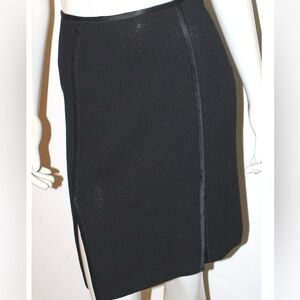 St. John Collection Black Straight Skirt Santana Knit Satin Trim Slits Size 6
